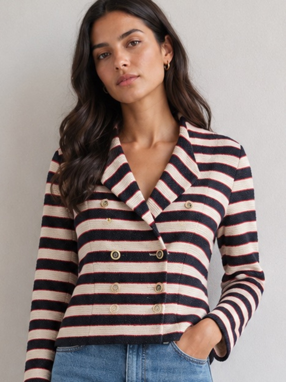 CAbi Striped Double-Breasted Knit Jacket  blazer 4